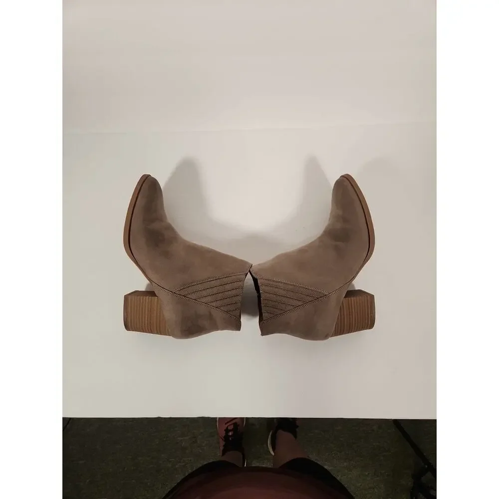 LC LAUREN CONRAD Ankle Boot Womens 7.5M Tan Faux Suede Boho Western Cowgirl
